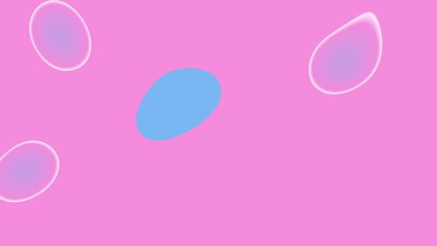 Cute colorful wallpaper. White bubbles and blue round shapes on pink background. Pastel colors banner and presentation template. Kids party and candy shop decoration. Abstract fluid animation