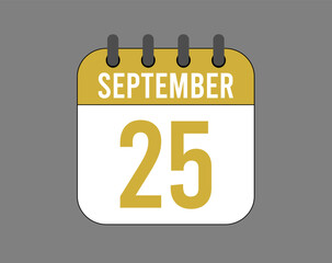 25 September calendar icon. September calendar banner. Date of the month for events.