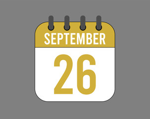 26 September calendar icon. September calendar banner. Date of the month for events.
