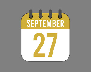 27 September calendar icon. September calendar banner. Date of the month for events.