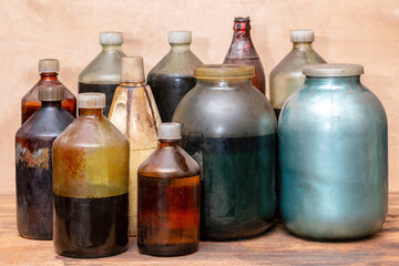 Bootles with various chemicals No lables Mockup