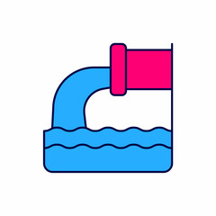 Filled outline Wastewater icon isolated on white background. Sewer pipe. From the pipe flowing liquid into the river. Vector