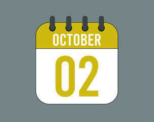 2 October calendar icon. October calendar banner. Date of the month for events.