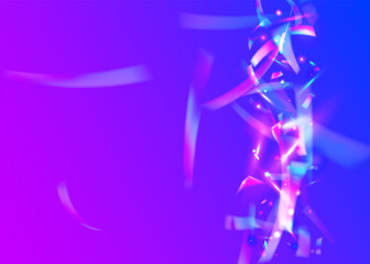 Fototapeta na wymiar Carnival Glare. Blue Retro Confetti. Fiesta Foil. Bright Art. Metal Element. Shiny Prismatic Illustration. Iridescent Effect. Kaleidoscope Background. Purple Carnival Glare