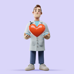3d illustration of doctor holding heart