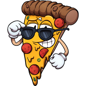 Cool cartoon pizza. Vector clip art illustration with simple gradients. All in one single layer.
