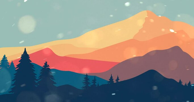beautiful color painting mountains background animation