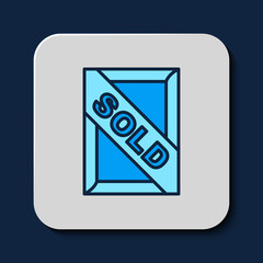 Filled outline Auction painting sold icon isolated on blue background. Auction bidding. Sale and buyers. Vector