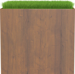 wooden podium with grass in 3d render