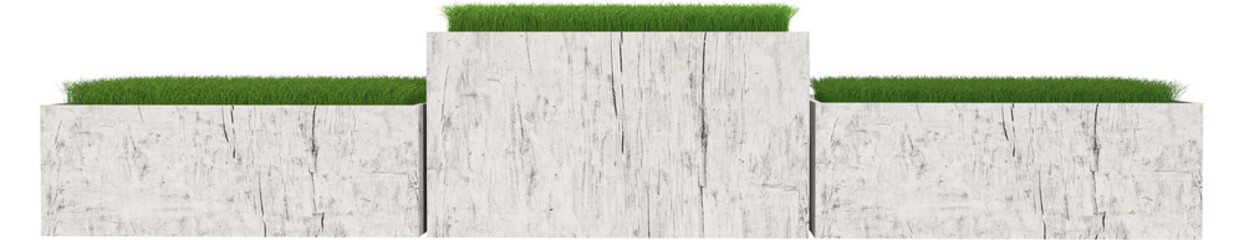 wooden podium with grass in 3d render