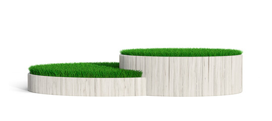 wooden podium with grass in 3d render