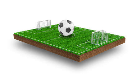 soccer field in the grass in 3d render - obrazy, fototapety, plakaty