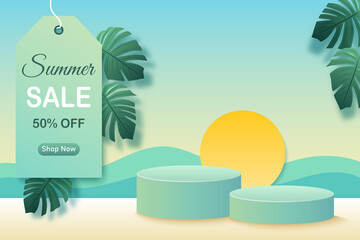 Summer sale design concept with podium stage for product display