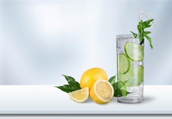 Delicious refreshing summer drink, iced in a glass. Ice tea, lemonade