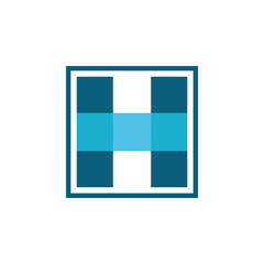 square blue letter h logo design