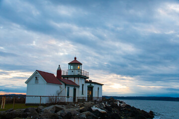 Fototapeta na wymiar West Point Lighthluse, Seattle, Washington, Puget Sound, Near Sunset