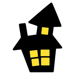 ハロウィン、明かりのついた家のイラスト