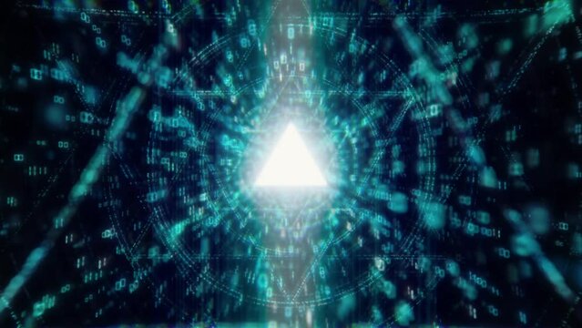 digital matrix core tunnel of binar lights, neon glowing rays loop in motion into digital ai or iot technologic tunnels. 3D render