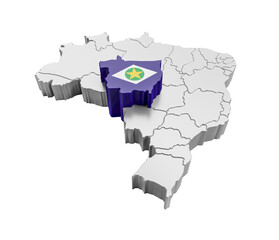 Brazil map with Mato Grosso state flag in 3d render - obrazy, fototapety, plakaty