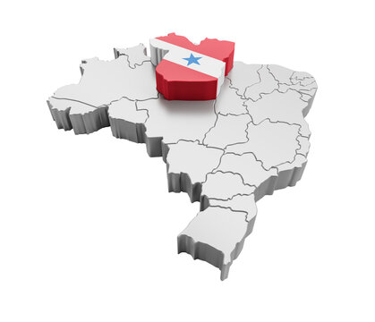 Brazil map with Par&aacute; state flag in 3d render