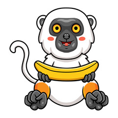 Cute sifaka lemur monkey cartoon holding a banana