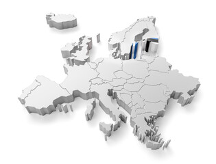 europe map with Estonia country flag in 3d render