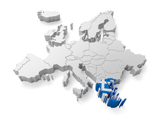 europe map with Greece country flag in 3d render