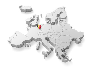 europe map with Belgium country flag in 3d render