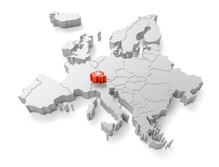europe map with Switzerland country flag in 3d render