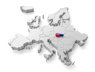 europe map with Slovakia country flag in 3d render