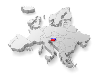 europe map with Slovenia country flag in 3d render