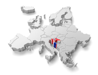 europe map with Croatia country flag in 3d render