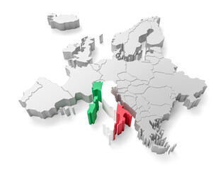 europe map with Italy country flag in 3d render
