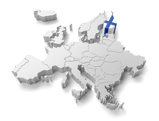 europe map with Finland country flag in 3d render
