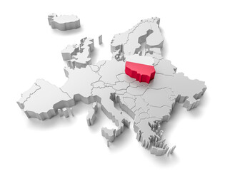 europe map with Poland country flag in 3d render