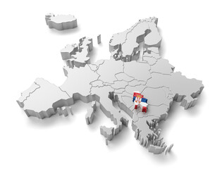 europe map with Servia country flag in 3d render
