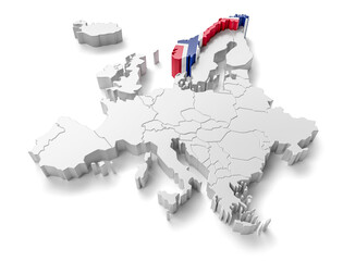 europe map with Norway country flag in 3d render