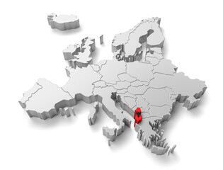 europe map with Albania country flag in 3d render