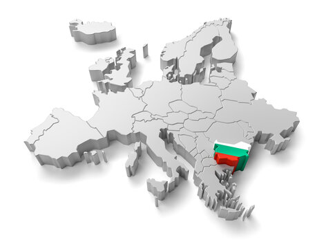 europe map with Bulgaria country flag in 3d render