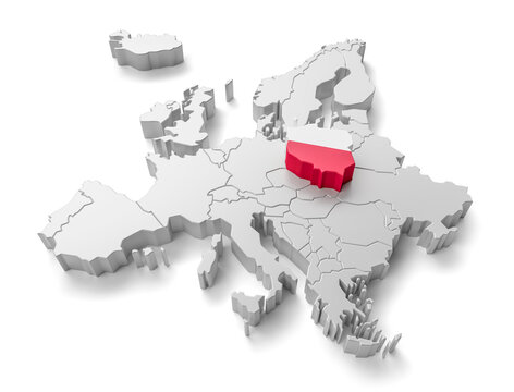 Fototapeta europe map with Poland country flag in 3d render