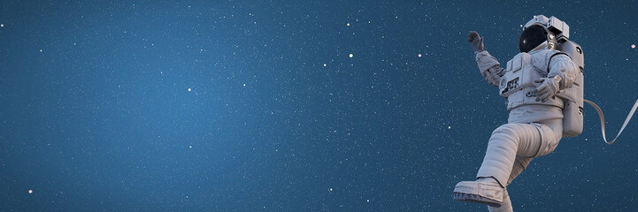 astronaut in empty space, spaceman flying free,  background banner © dottedyeti