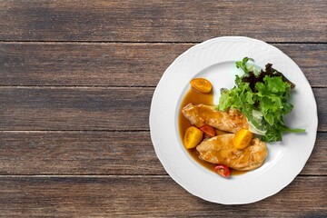 Tasty grilled beef steak on the desk background