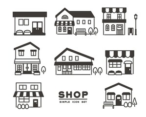 Fototapeta premium シンプルでかわいい様々なお店のベクターイラスト素材／アイコン／カフェ／ショップ