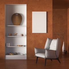 rustic minimalist interior with leather armchair and canvas mockup