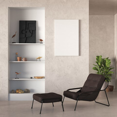 rustic minimalist interior with leather armchair and canvas mockup