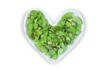 Fresh Sliced Kiwi on Heart Shaped Plate with Clipping Path - Heart Health Concept