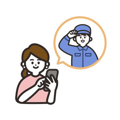 携帯を使用して作業員に依頼する女性
