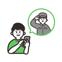 Fototapeta premium 携帯を使用して作業員に依頼する男性 green