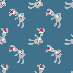 Fototapeta premium Christmas seamless new year rabbit pattern for wrapping paper and clothes print and kids and gifts and fabrics