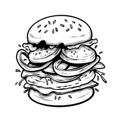 burger sketch line art hand draw